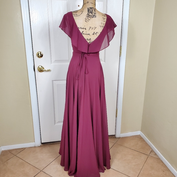 Levkoff Ruffle V-Neck Wrap Gown - Picture 5 of 13